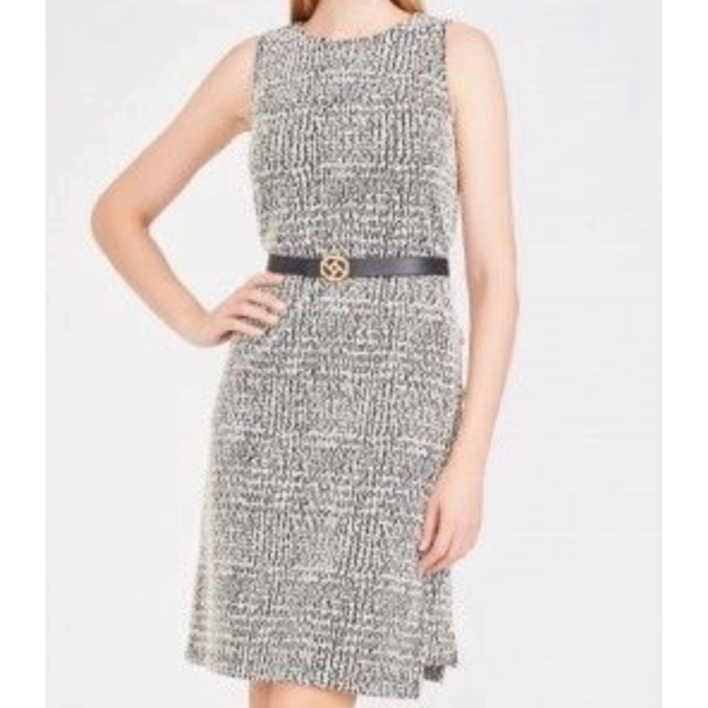 J.McLaughlin Sleeveless Houndstooth Plaid Tweed Dress Shift Mini Black White Med